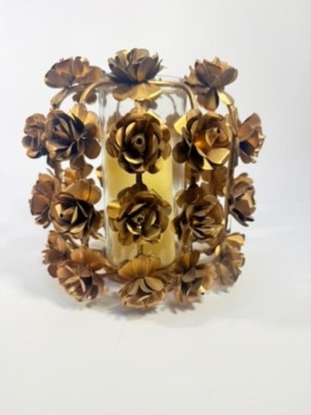 Candle Holder Vase Metal Flowers Roses Table Centerpiece Brushed Gold  Vintage T - Picture 11 of 16